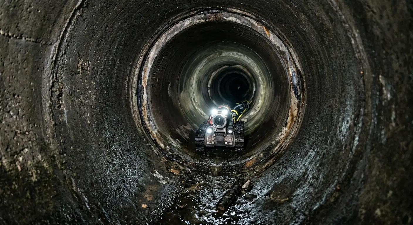 Robotic sewer camera inspecting pipe interior for Sewer Line Cleaning in Valinda
