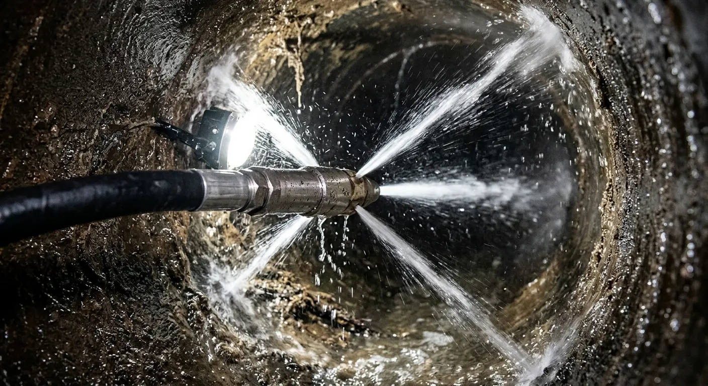 High-pressure hydro jetting nozzle cleaning sewer pipe for Sewer Cleanout in Valinda